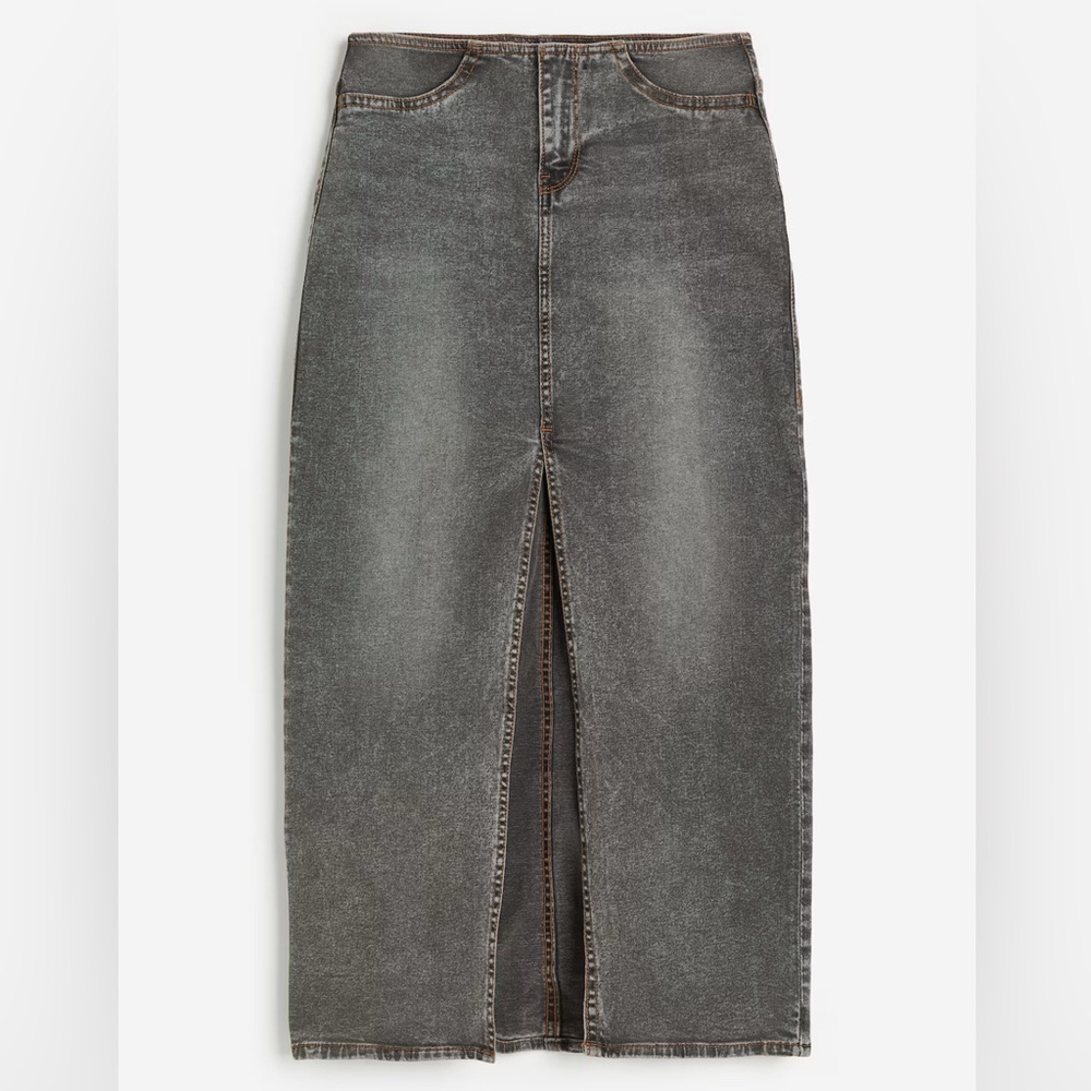 H&M Grey/Black Denim Split Hem Maxi Skirt NWT